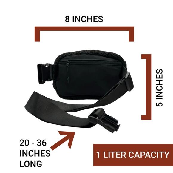 New Everyday Black Fuzzy Sherpa Standard Size Fanny Pack / Waist Pack - Picture 7 of 8